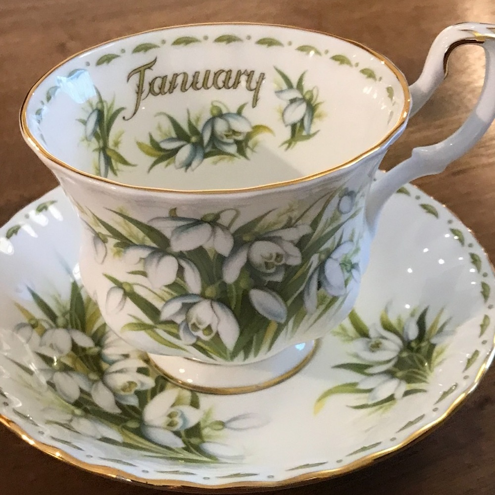 Royal Albert Tea Cup Snowdrop Pattern, Flower Month January